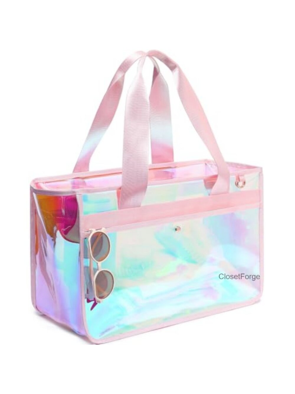Jelly Tote Bag for Women - Iridescent Clear Waterproof Beach Pool Bag